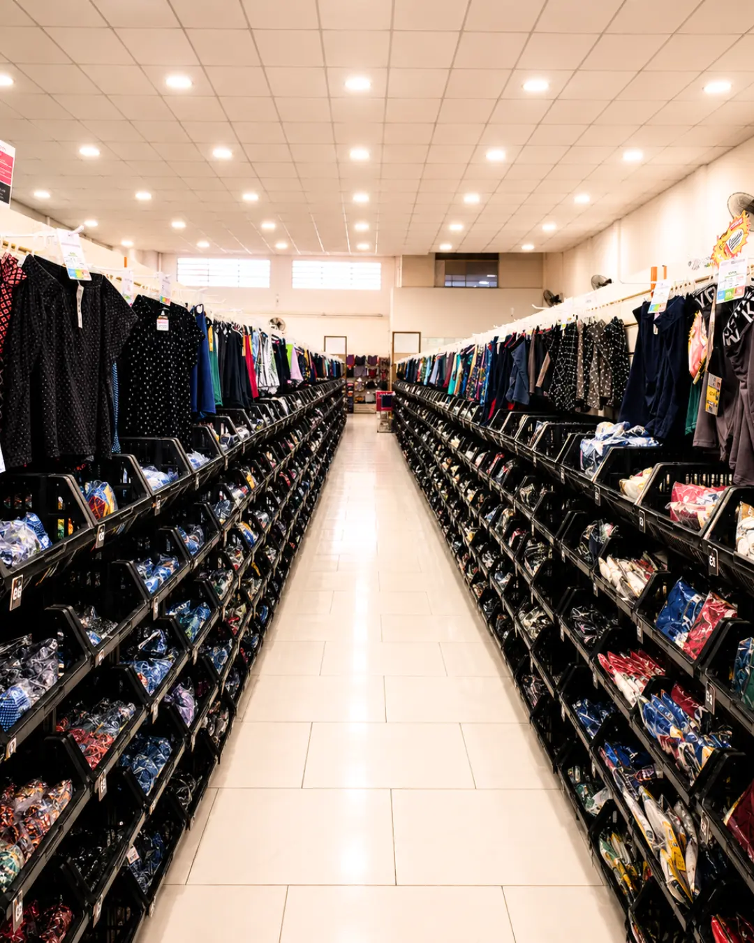 Vista ampla do centro de distribuição com milhares de peças